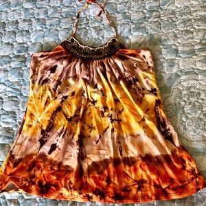 Halter top with wooden beaded detail around neck